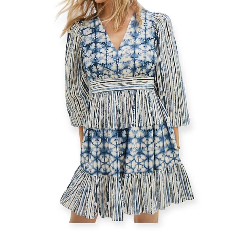Anthropologie Behati Blue Print Mini Dress size S, NWT